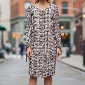 Anthropologie Tape Measure Skirt Set Asian Inspired Print Earthy Mauve SZ 10/12